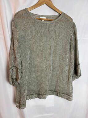 Women's green Pure Jill Linen Crinkle 3/4 sleeve Pop over top Size S